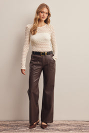 Nightfall Faux Leather Straight Leg Pants in Dark Brown, photo 9