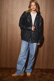 Nightfall High Neck Faux Leather Jacket in Black - product photo 5