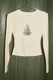 Noble Fir Christmas Tree Fitted Top in Cream — product photo 05