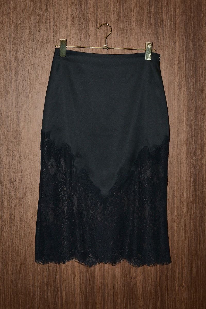 Nocturne Lace Trim Satin Midi Skirt in Black - product photo 5