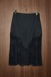 Nocturne Lace Trim Satin Midi Skirt in Black - product photo 5