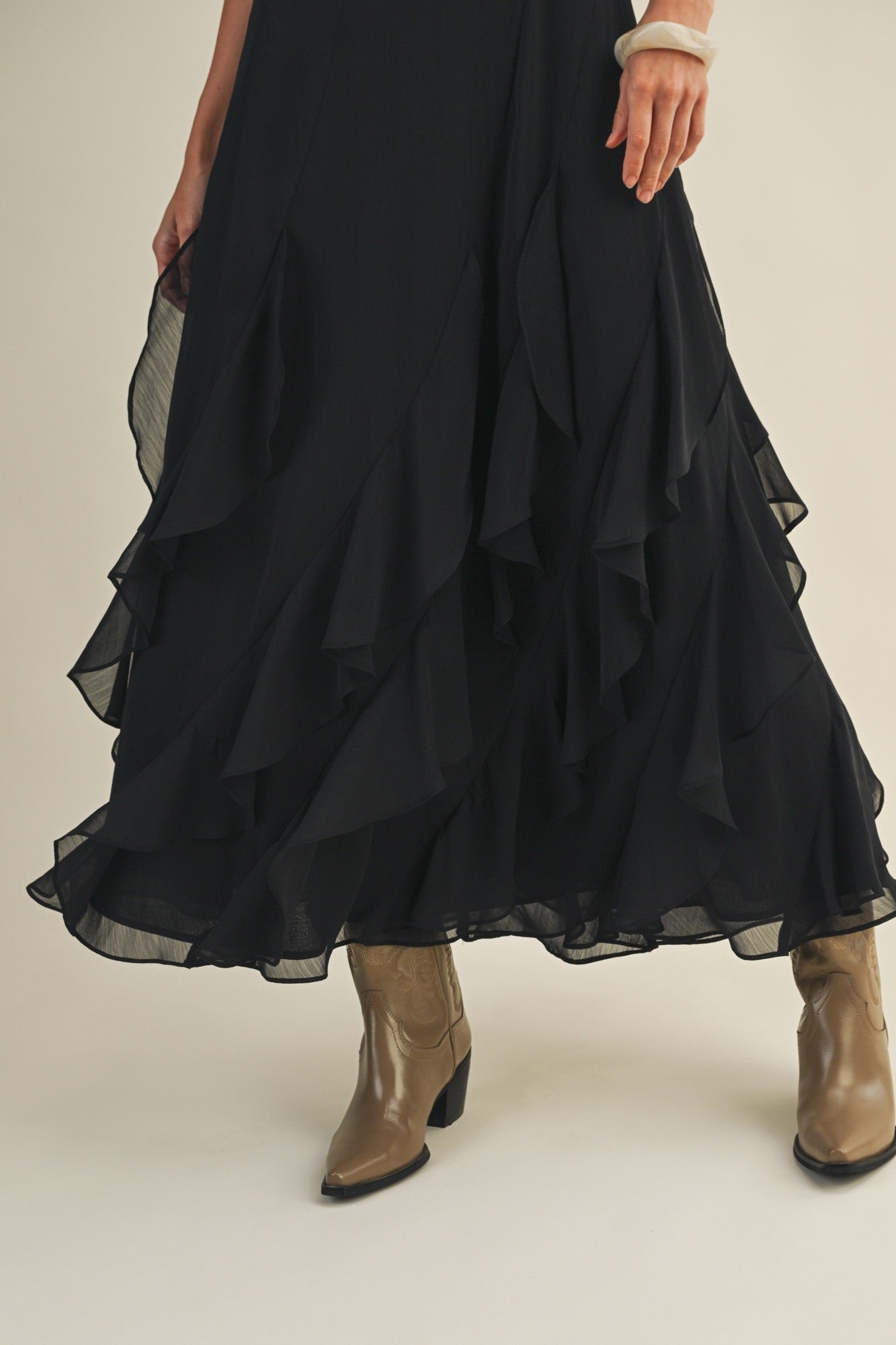 Nocturne Lace V-Neck Cascading Maxi Dress - Westly