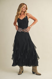 Nocturne Lace V-Neck Cascading Maxi Dress - Westly
