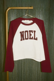 Noel Club Plaid Letter Raglan Thermal in Burgundy White — product photo 07