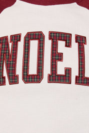 Noel Club Plaid Letter Raglan Thermal in Burgundy White — product photo 09