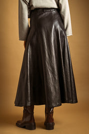 Noelle Faux Leather Snap Front Maxi Skirt - Black