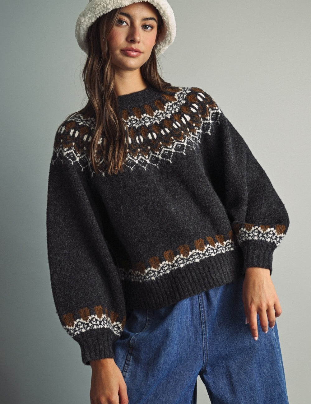 Nordic Circle Fair Isle Sweater in Charcoal - product photo 1