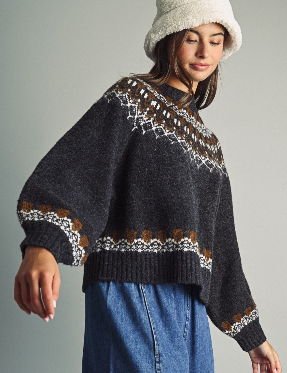 Nordic Circle Fair Isle Sweater in Charcoal - product photo 2
