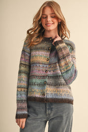 Northern Palette Fair Isle Cardigan in Mauve Brown Multi - product photo 1