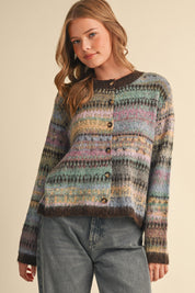 Northern Palette Fair Isle Cardigan in Mauve Brown Multi - product photo 2
