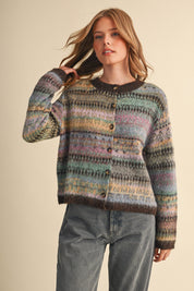 Northern Palette Fair Isle Cardigan in Mauve Brown Multi - product photo 3