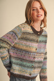 Northern Palette Fair Isle Cardigan in Mauve Brown Multi - product photo 6