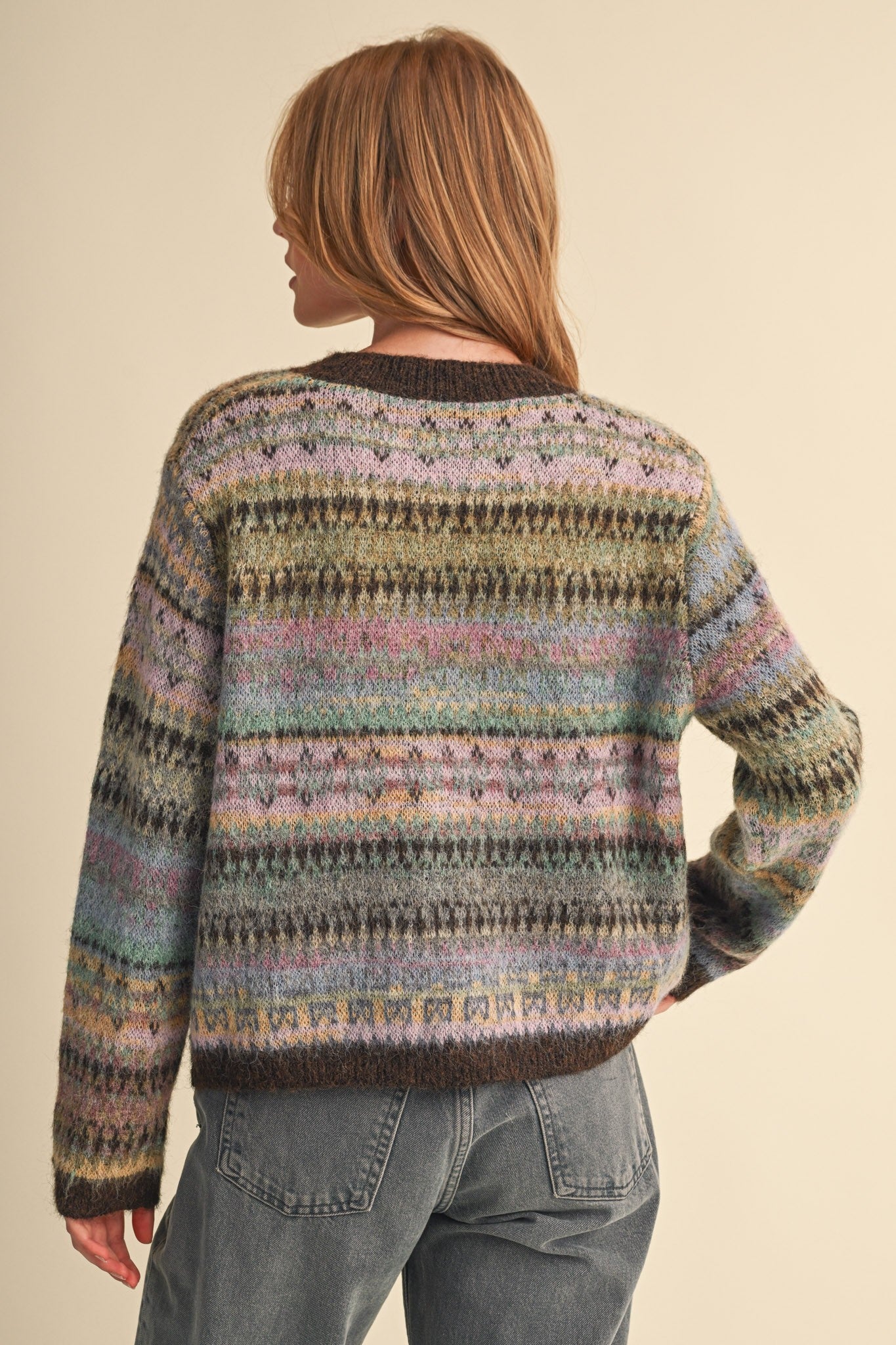 Northern Palette Fair Isle Cardigan in Mauve Brown Multi - product photo 7