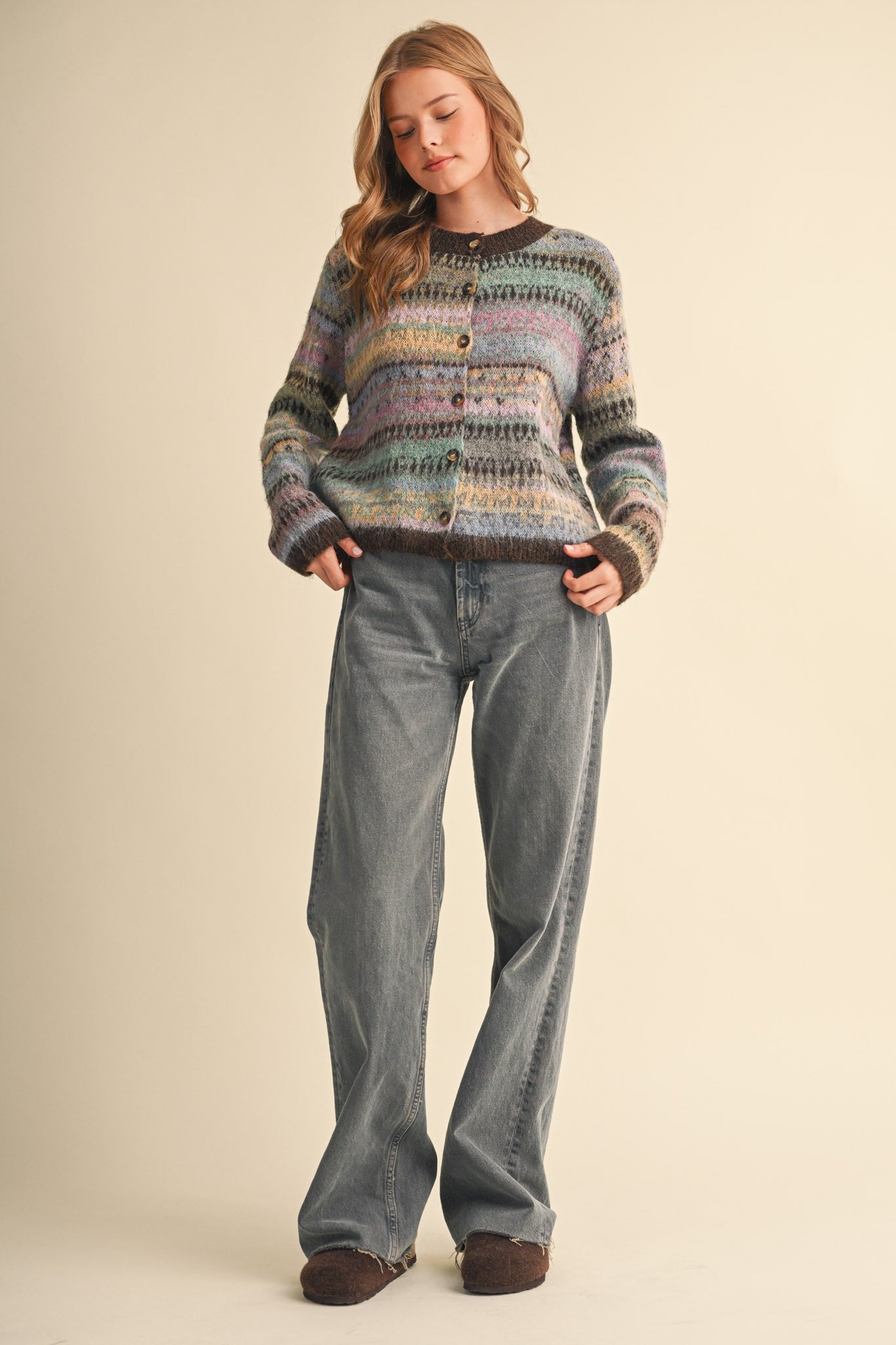 Northern Palette Fair Isle Cardigan in Mauve Brown Multi - product photo 8
