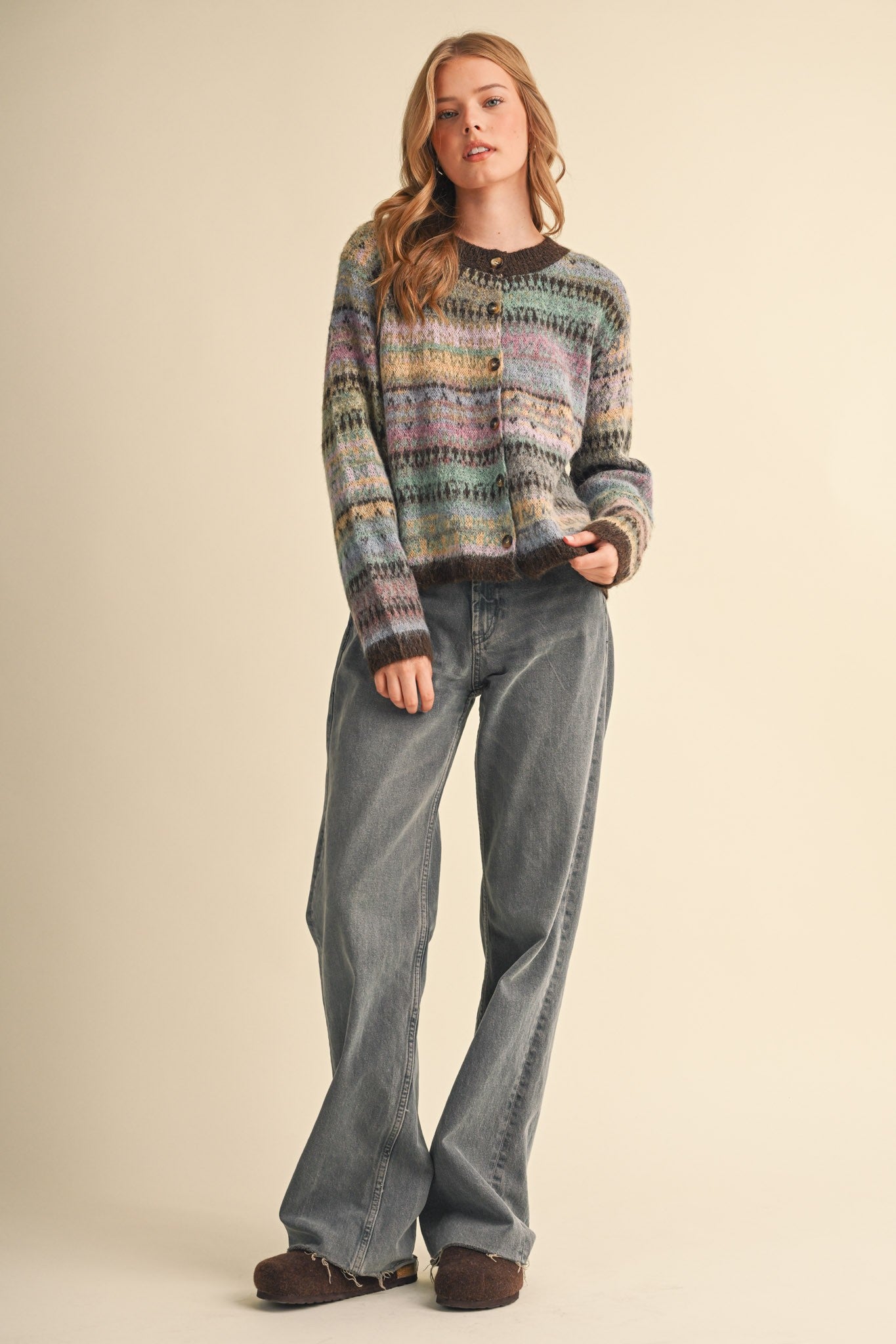 Northern Palette Fair Isle Cardigan in Mauve Brown Multi - product photo 9