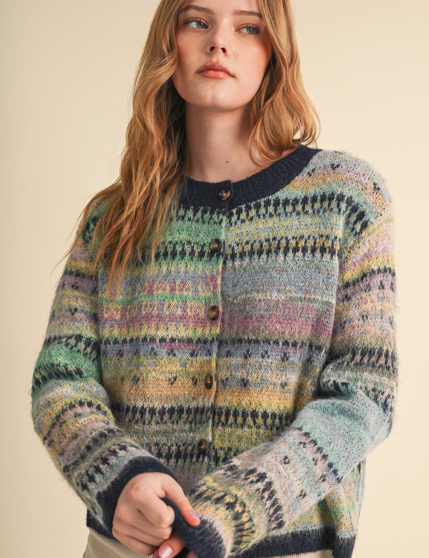 Northern Palette Fair Isle Cardigan in Midnight Navy Multi - product photo 1