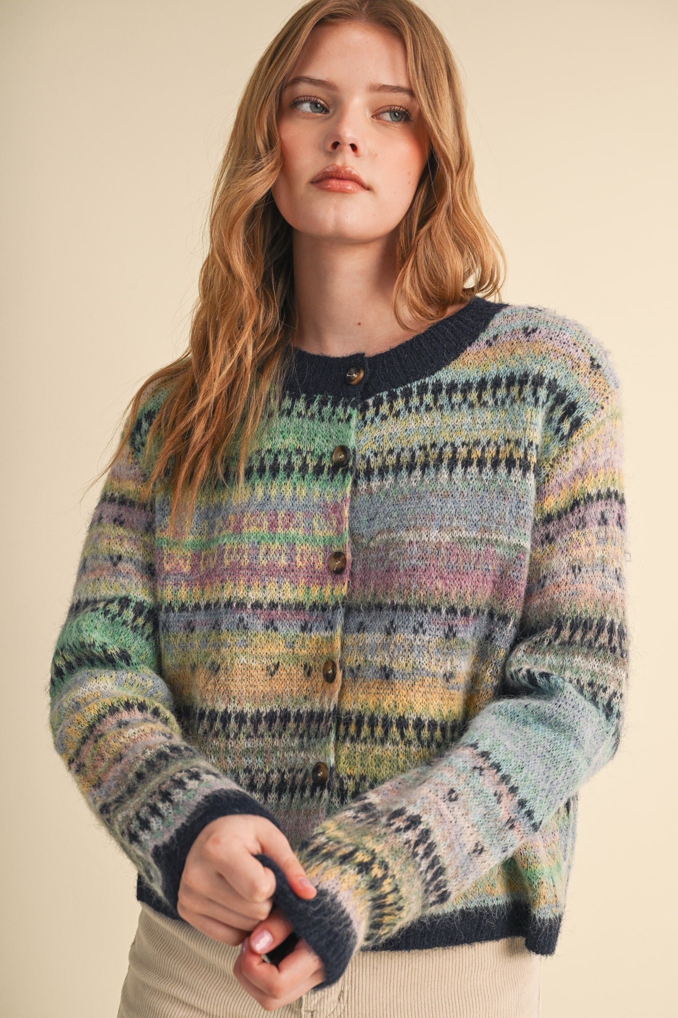 Northern Palette Fair Isle Cardigan in Midnight Navy Multi - product photo 1