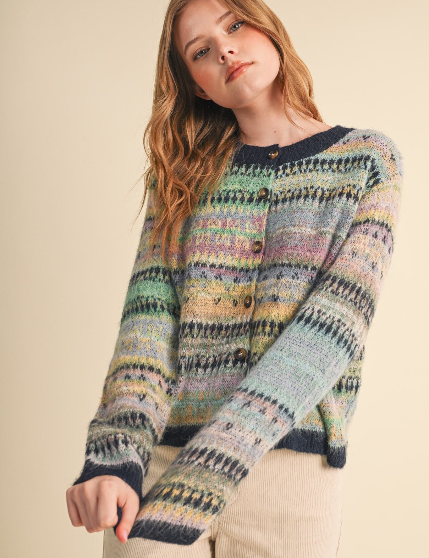 Northern Palette Fair Isle Cardigan in Midnight Navy Multi - product photo 2