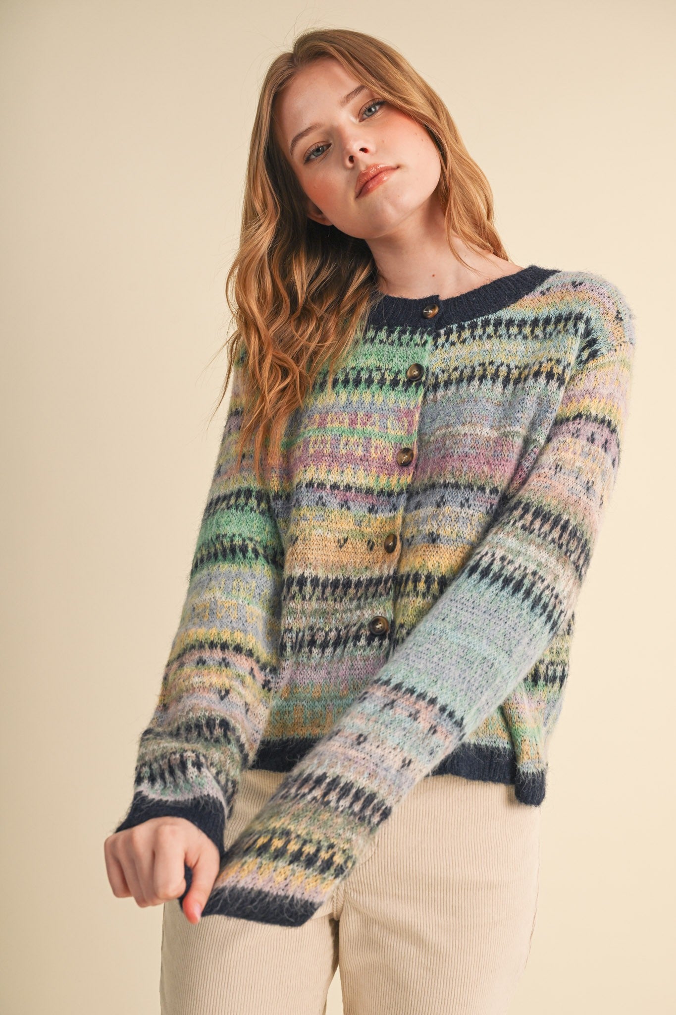 Northern Palette Fair Isle Cardigan in Midnight Navy Multi - product photo 2