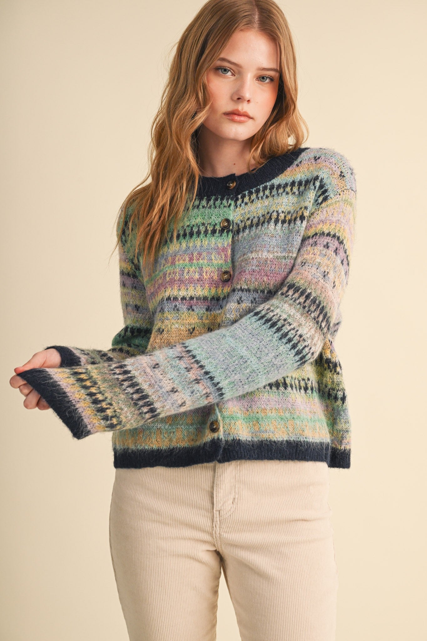 Northern Palette Fair Isle Cardigan in Midnight Navy Multi - product photo 3