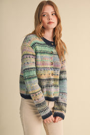 Northern Palette Fair Isle Cardigan in Midnight Navy Multi - product photo 4