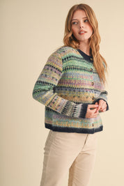 Northern Palette Fair Isle Cardigan in Midnight Navy Multi - product photo 5