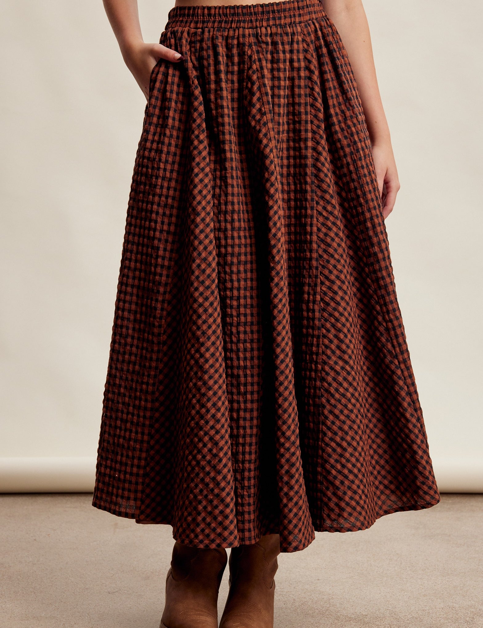 Oak Terrace Gingham Maxi Skirt in Rust - product photo 1