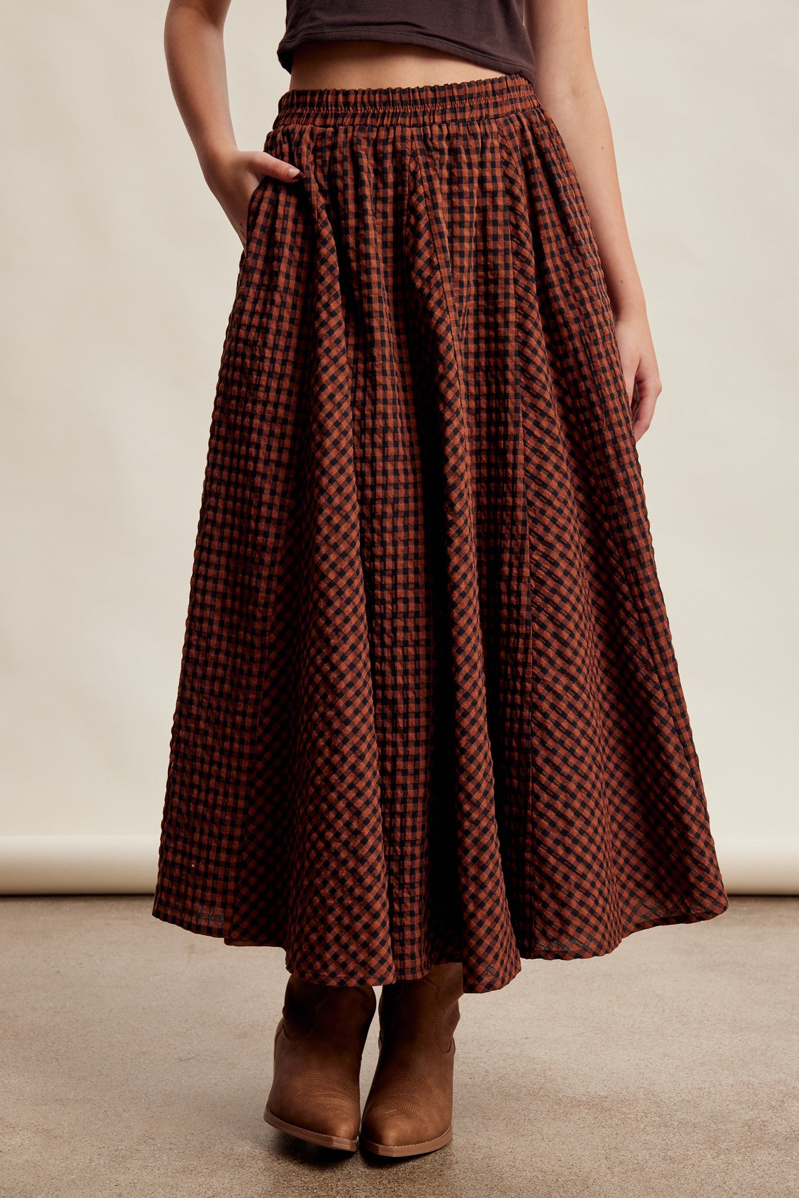 Oak Terrace Gingham Maxi Skirt in Rust - product photo 1