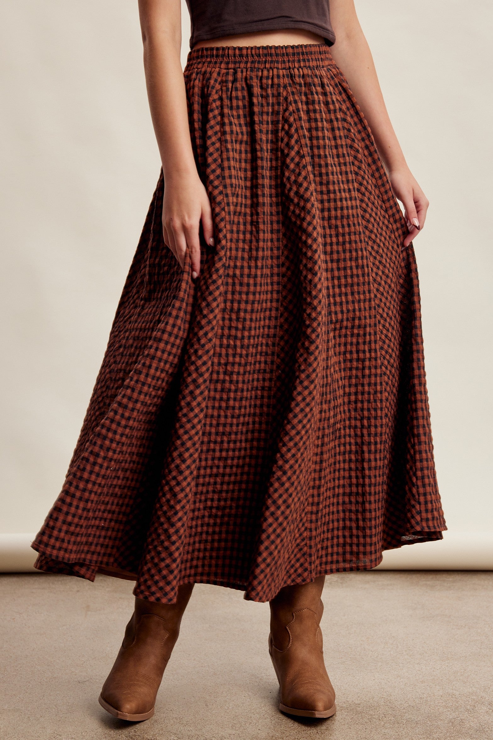 Oak Terrace Gingham Maxi Skirt in Rust - product photo 2