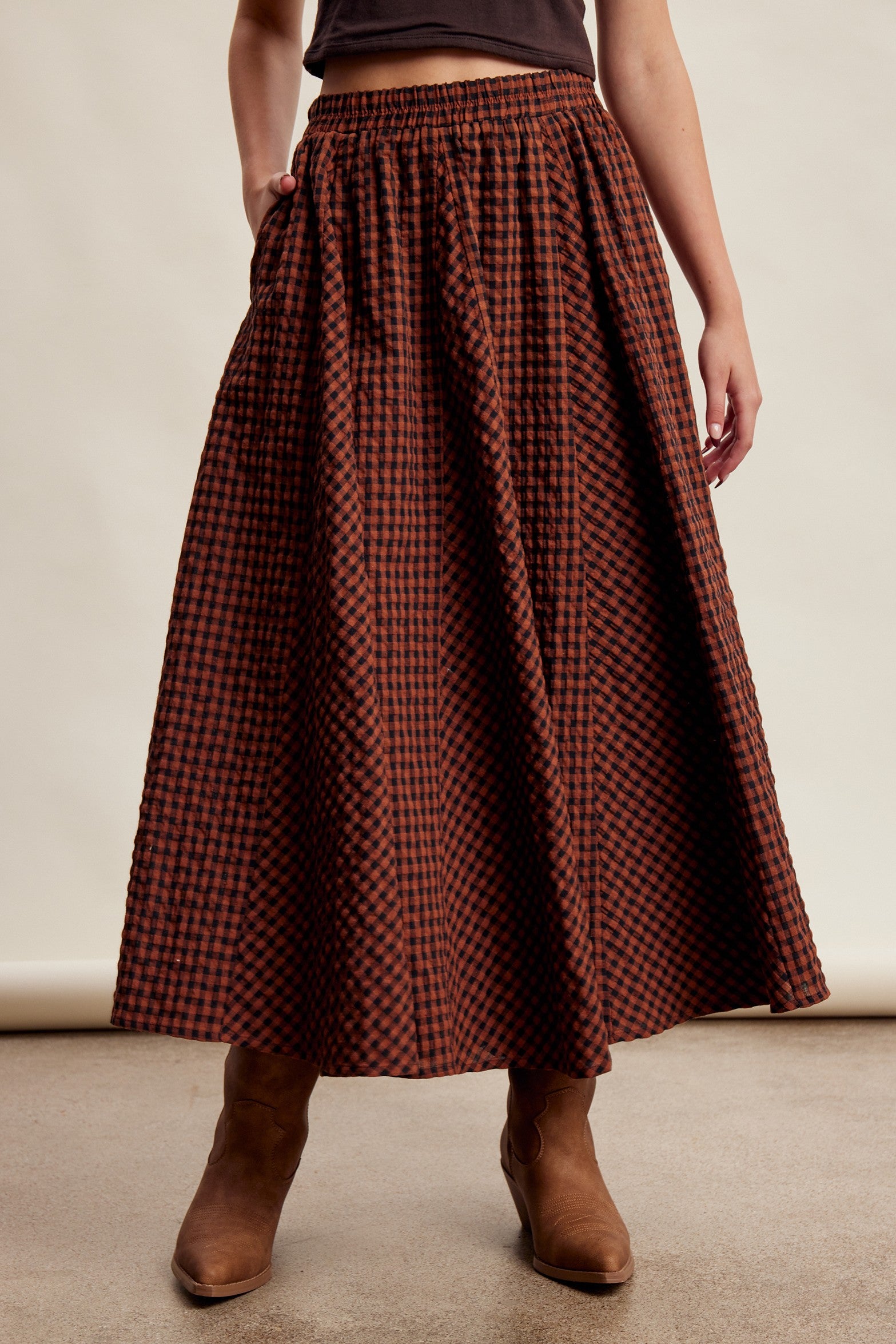 Oak Terrace Gingham Maxi Skirt in Rust - product photo 3