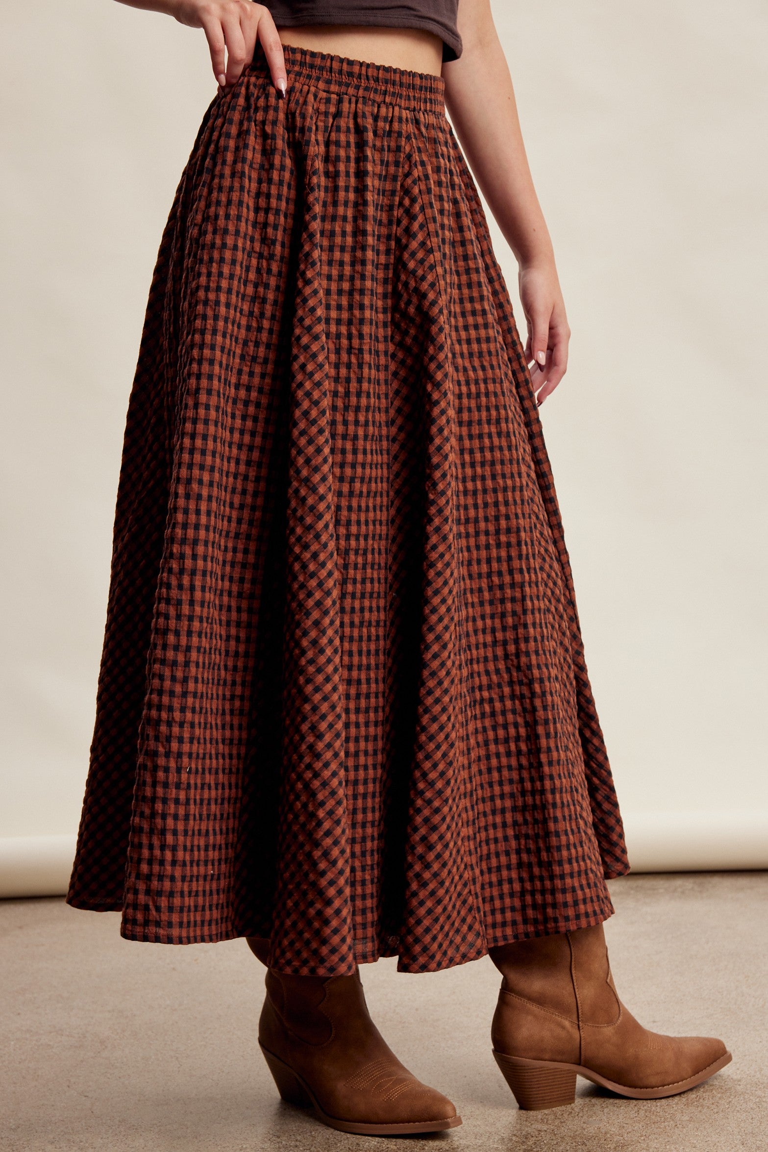 Oak Terrace Gingham Maxi Skirt in Rust - product photo 4