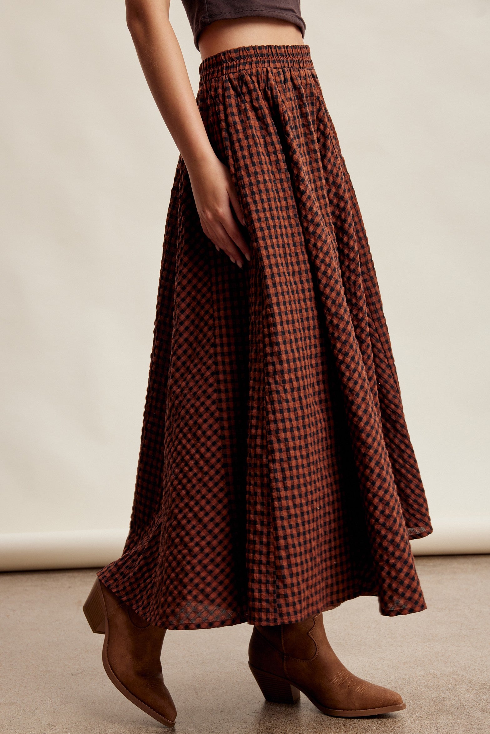 Oak Terrace Gingham Maxi Skirt in Rust - product photo 5