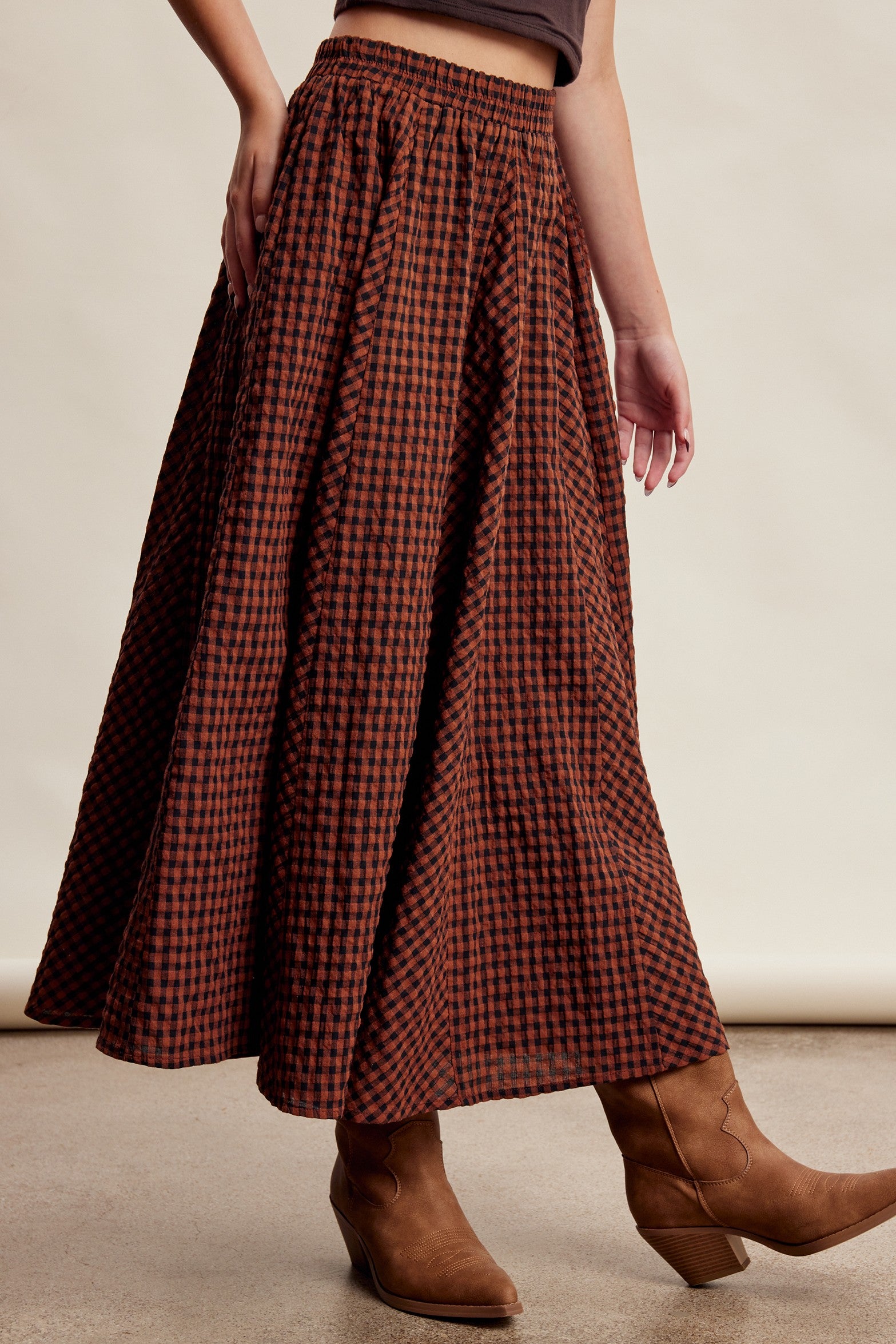 Oak Terrace Gingham Maxi Skirt in Rust - product photo 6