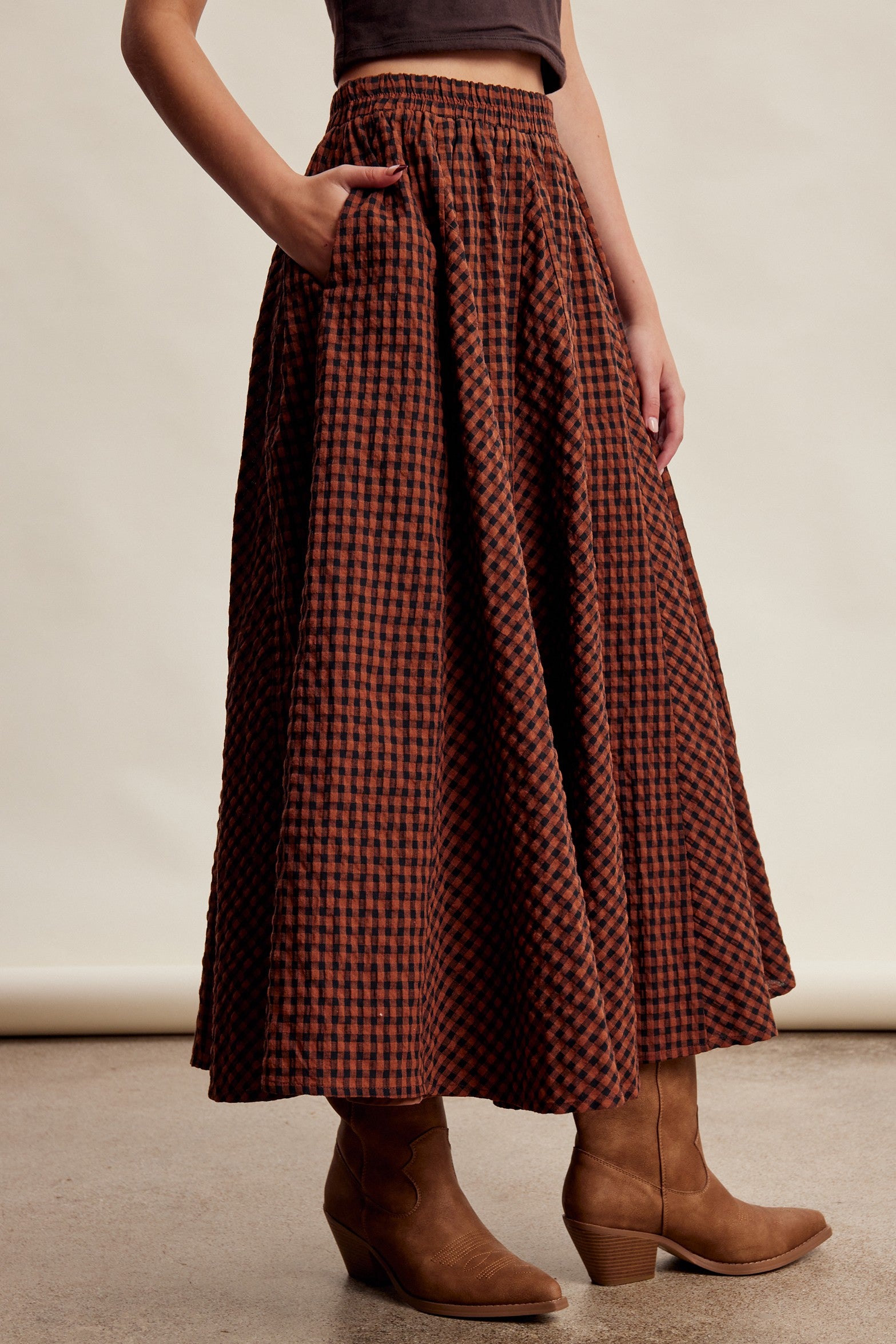 Oak Terrace Gingham Maxi Skirt in Rust - product photo 8