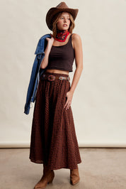 Oak Terrace Gingham Maxi Skirt in Rust - product photo 11