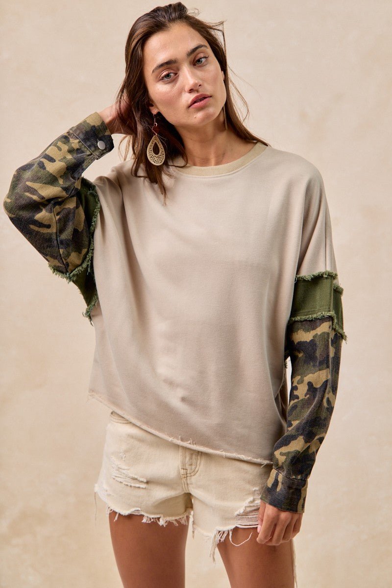 Oakley Frayed Edge French Terry Pullover With Camo Sleeves - Westly