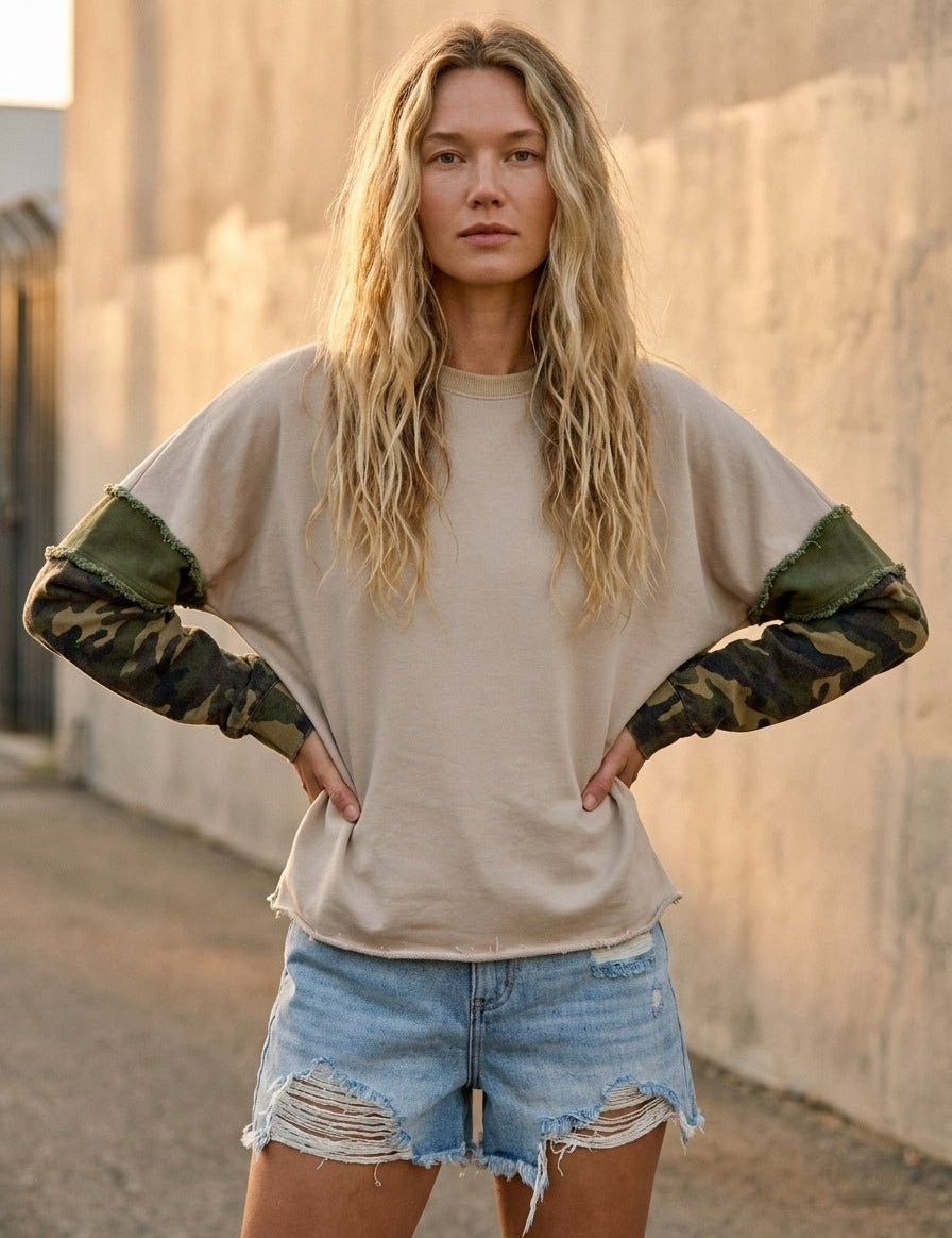 Oakley Frayed Edge French Terry Pullover With Camo Sleeves - Westly