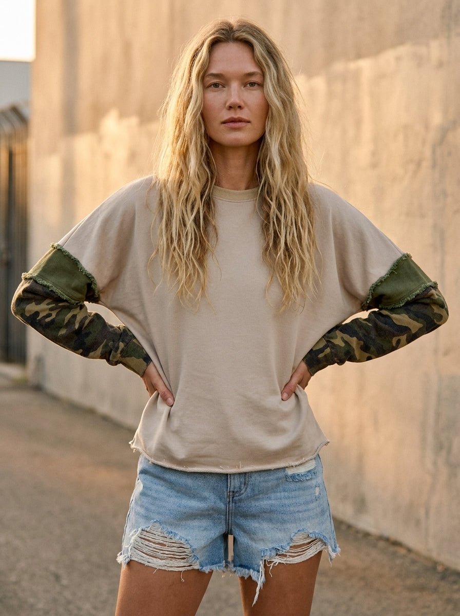 Oakley Frayed Edge French Terry Pullover With Camo Sleeves - Westly