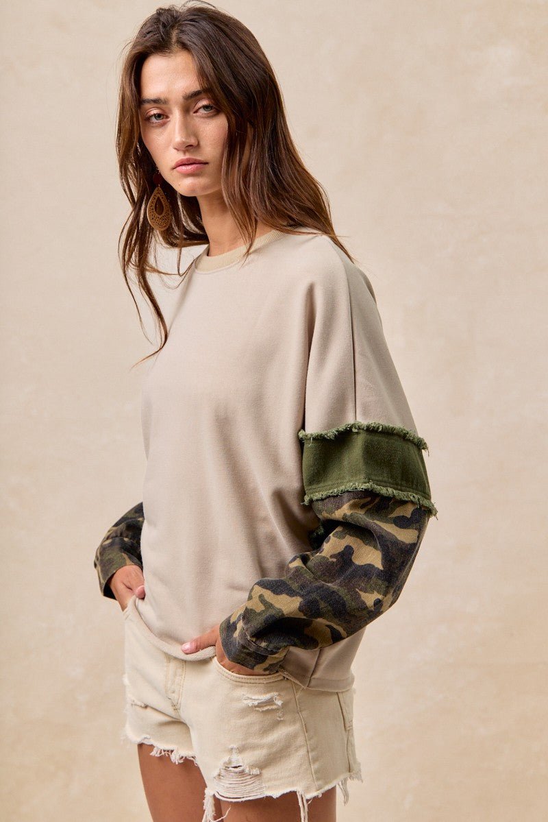 Oakley Frayed Edge French Terry Pullover With Camo Sleeves - Westly