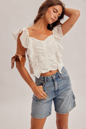 Oasis Ruffle Eyelet Sweetheart Crop Top - Westly