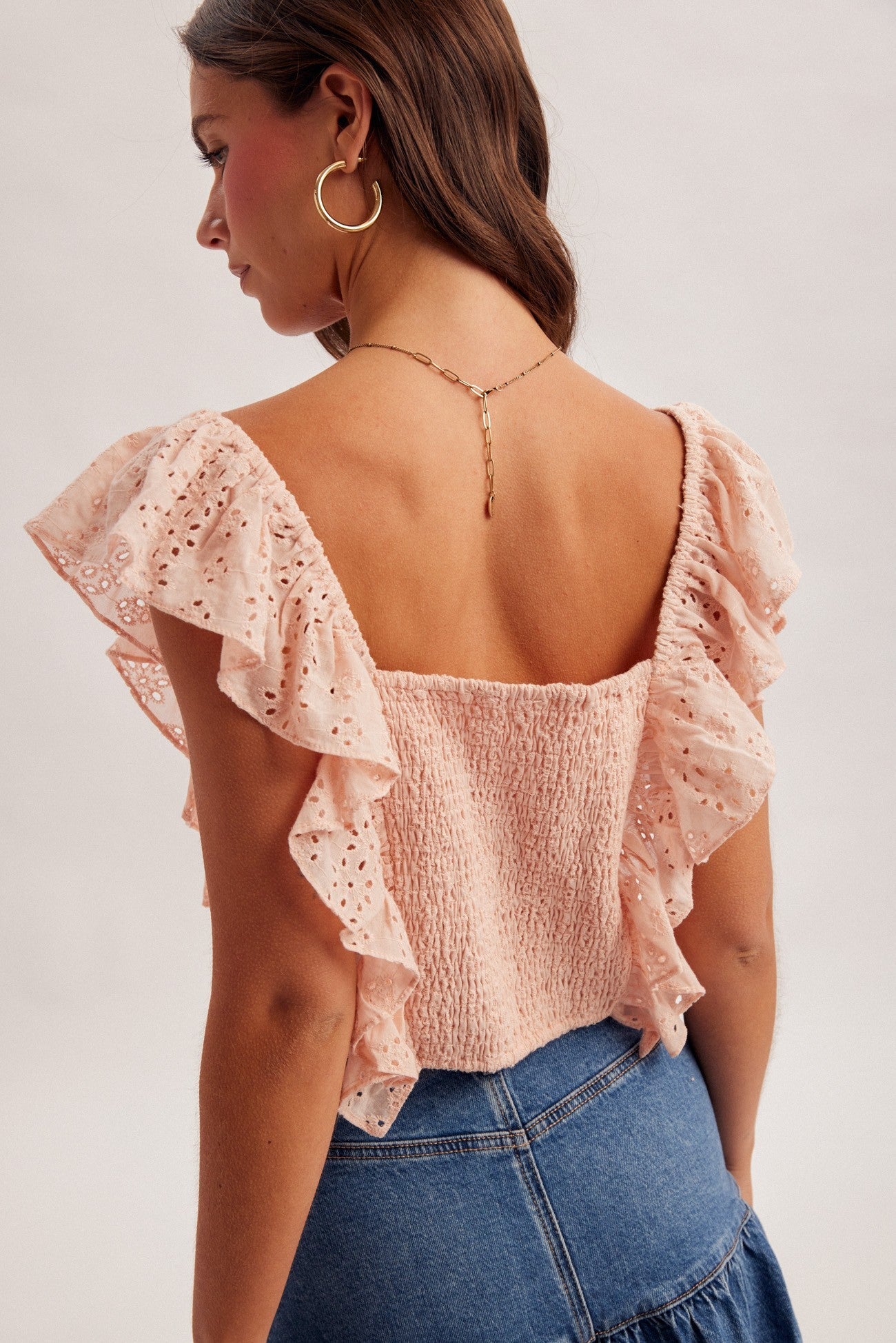 Oasis Ruffle Eyelet Sweetheart Crop Top - Westly