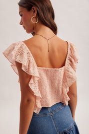 Oasis Ruffle Eyelet Sweetheart Crop Top - Westly