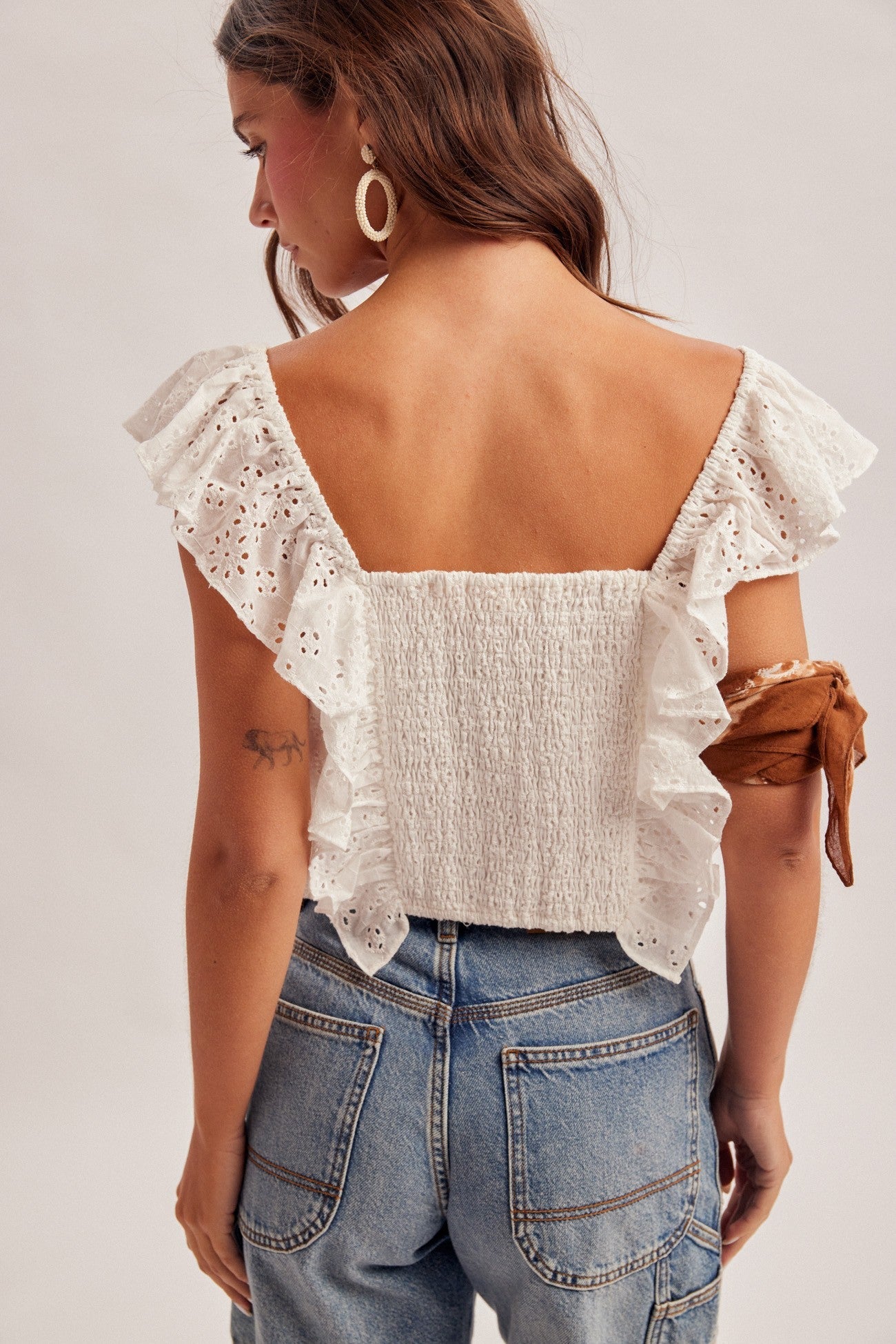 Oasis Ruffle Eyelet Sweetheart Crop Top - Westly