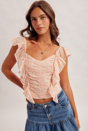 Oasis Ruffle Eyelet Sweetheart Crop Top - Westly