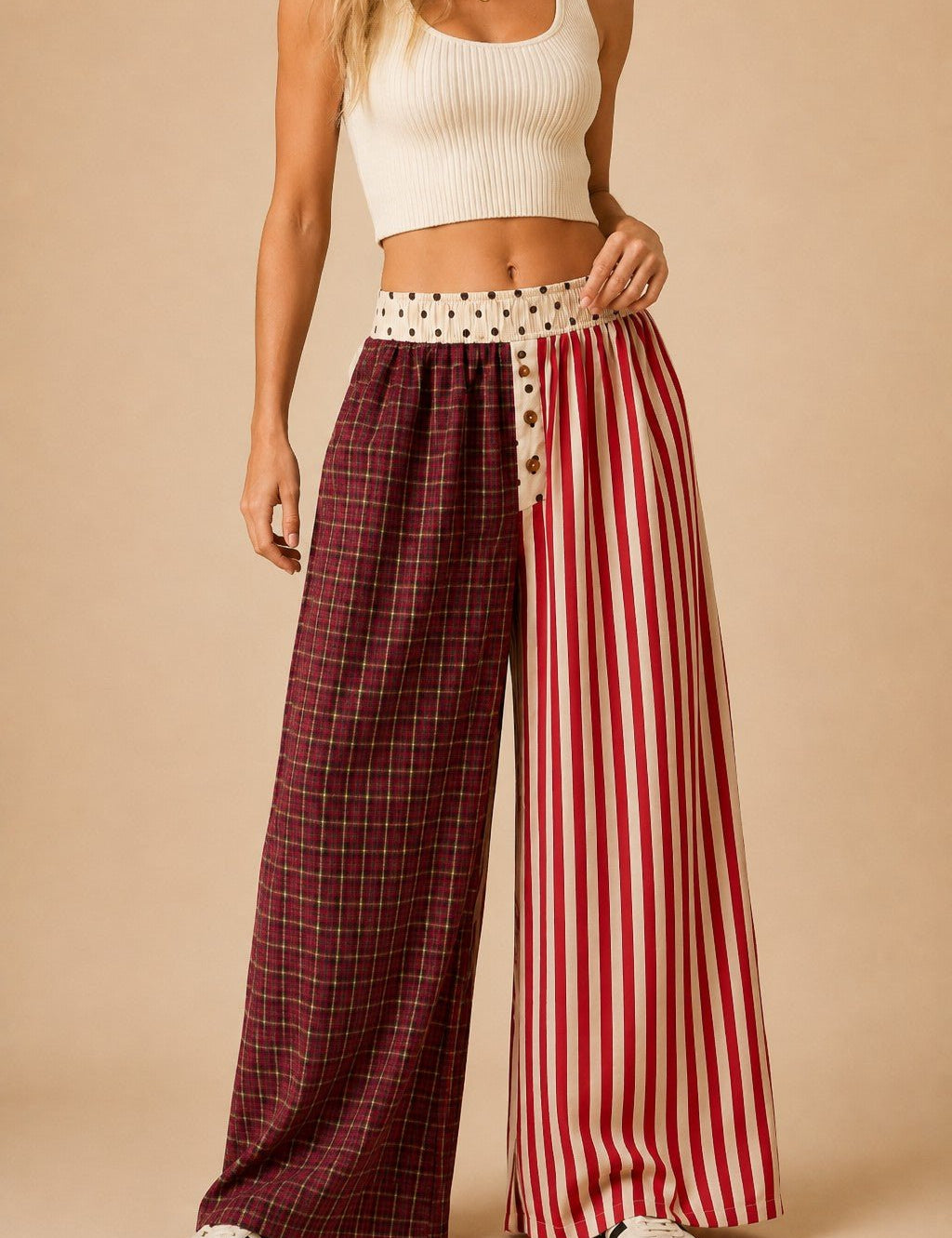 Odd Couple Mixed Pattern Wide Leg Pants - Westly