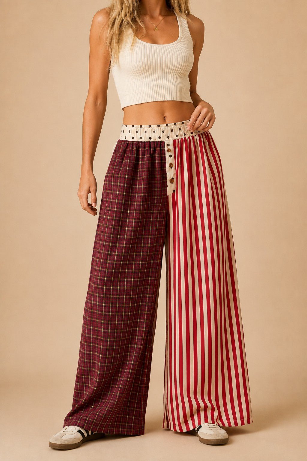 Odd Couple Mixed Pattern Wide Leg Pants - Westly