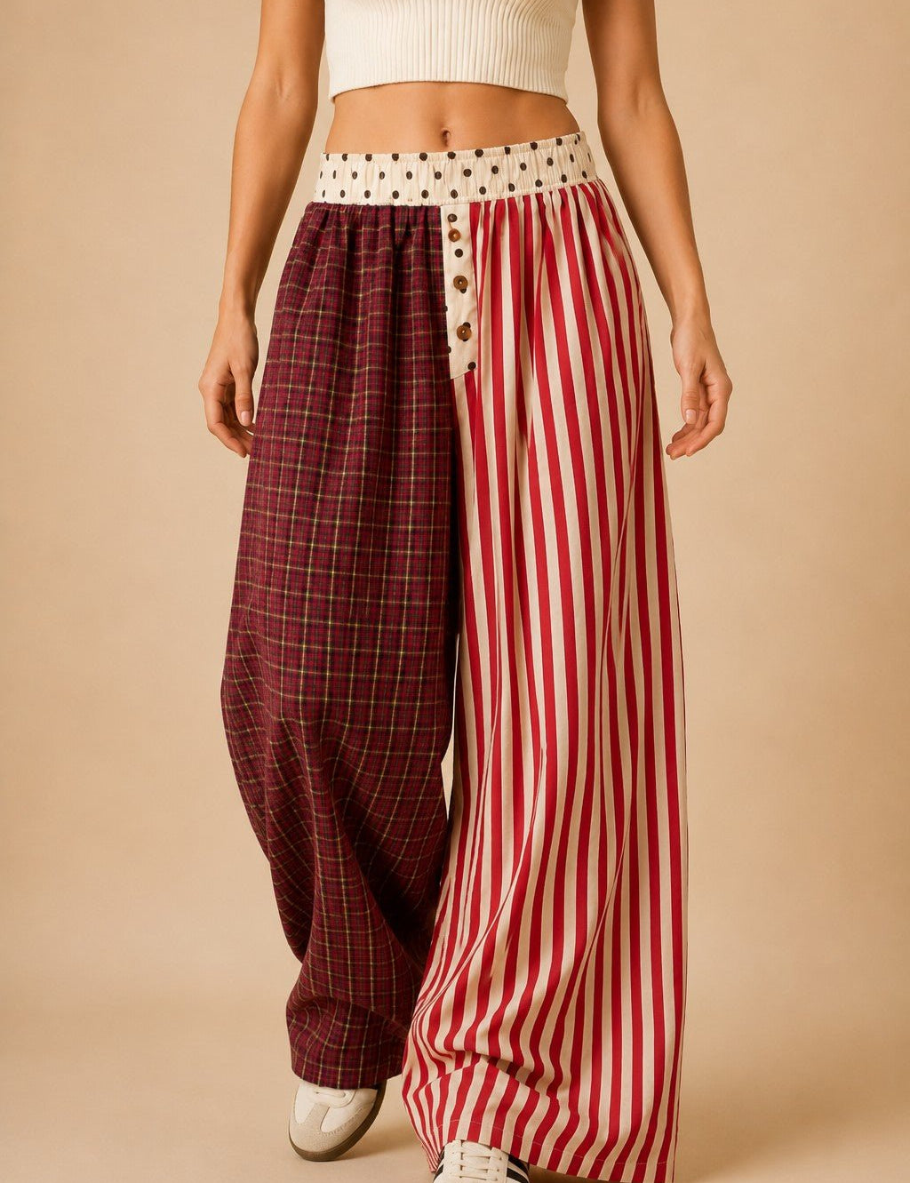Odd Couple Mixed Pattern Wide Leg Pants - Westly