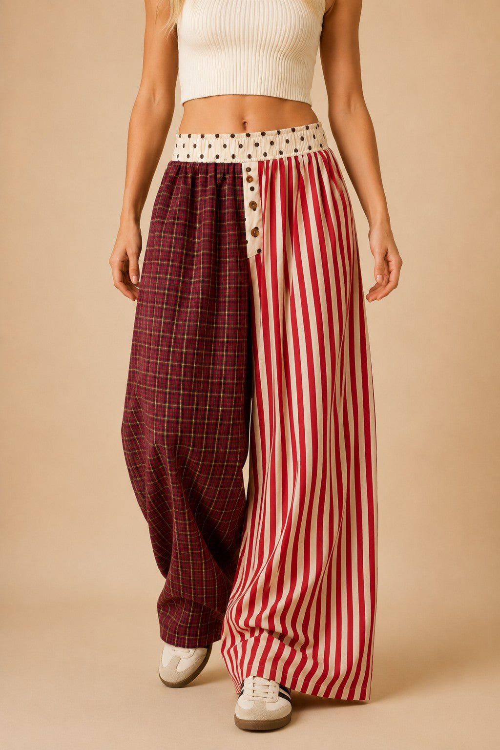 Odd Couple Mixed Pattern Wide Leg Pants - Westly