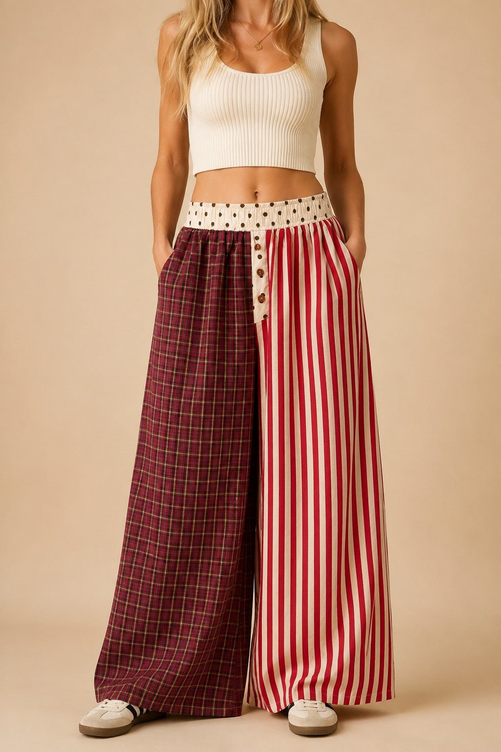 Odd Couple Mixed Pattern Wide Leg Pants - Westly
