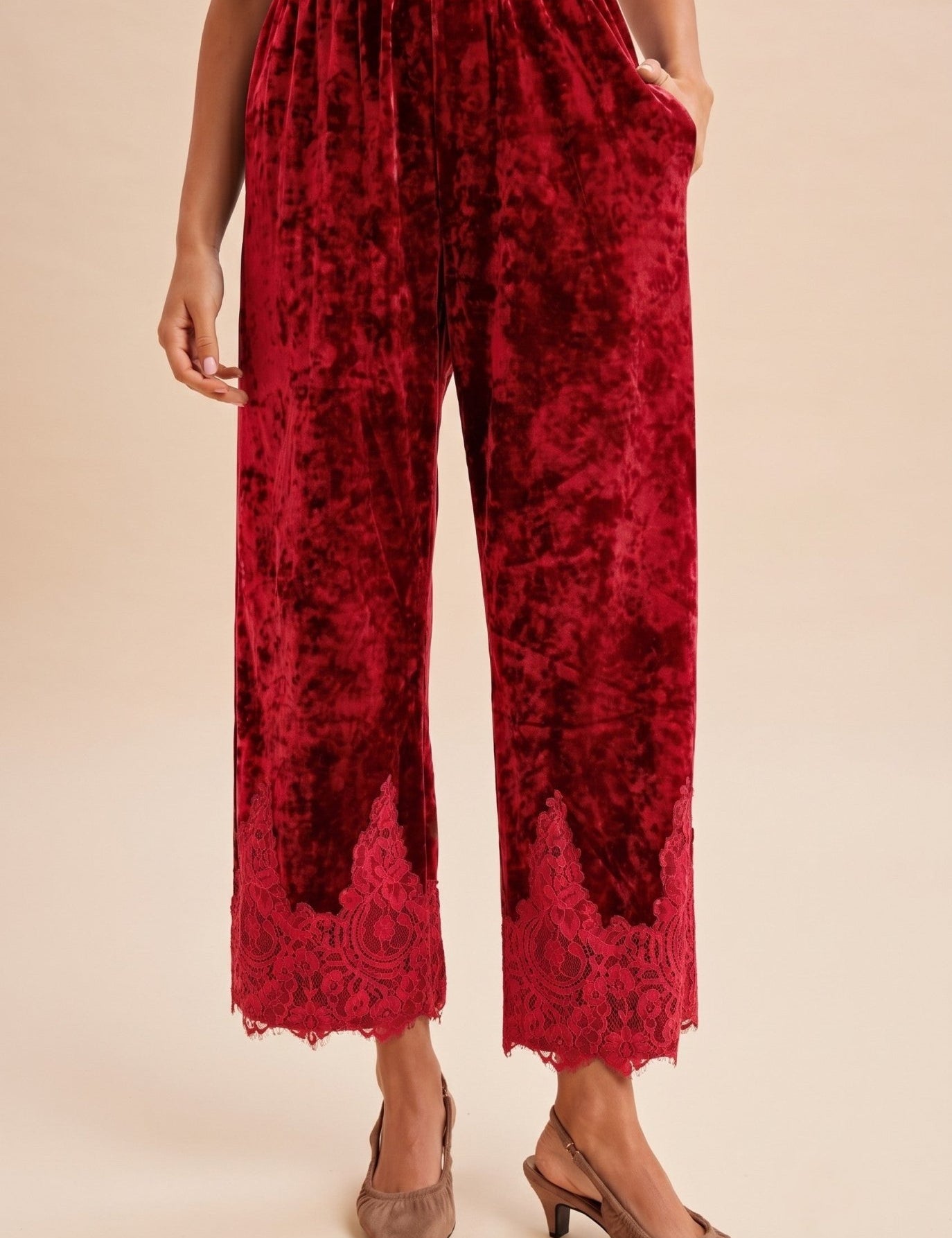 Odette Lace Hem Velvet Pants - Westly